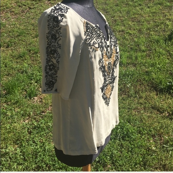 Nanette lepore 100% silk beaded top - Picture 2 of 8